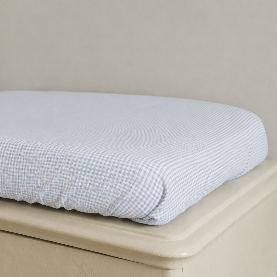 Mini Check Changing Cushion Cover Soft Blue