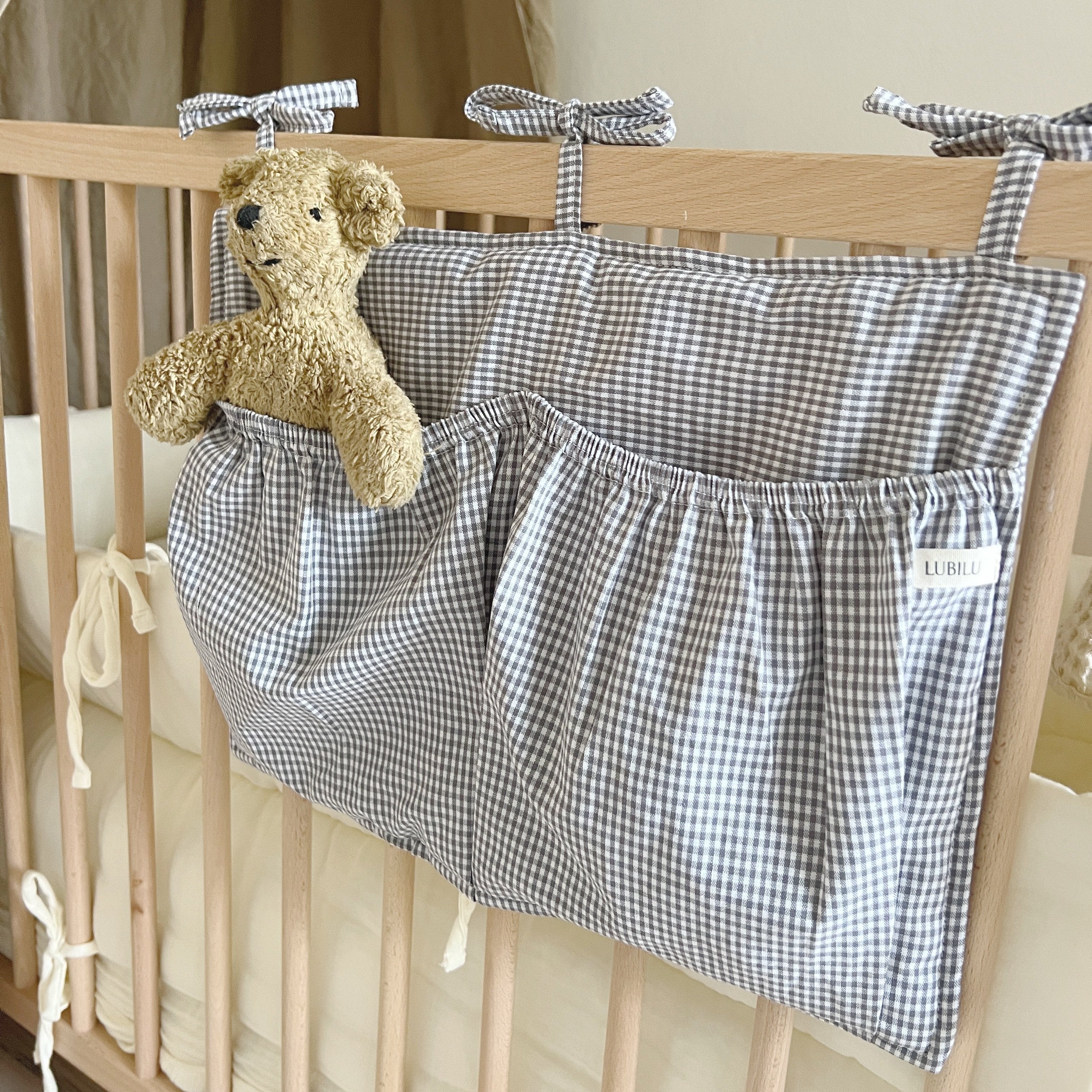 Mini Check Bed Pocket Grey