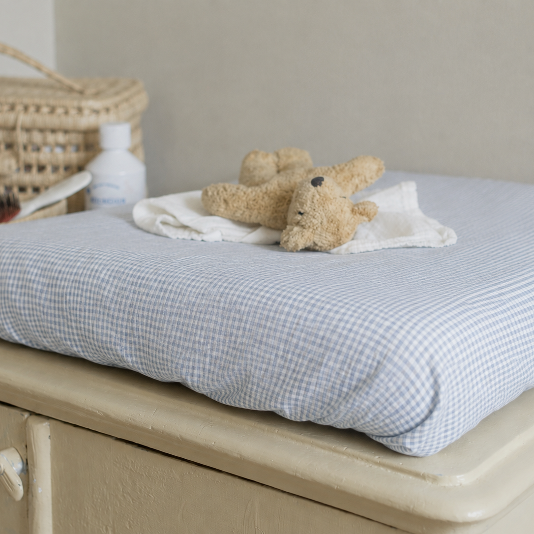 Mini Check Changing Cushion Cover Soft Blue