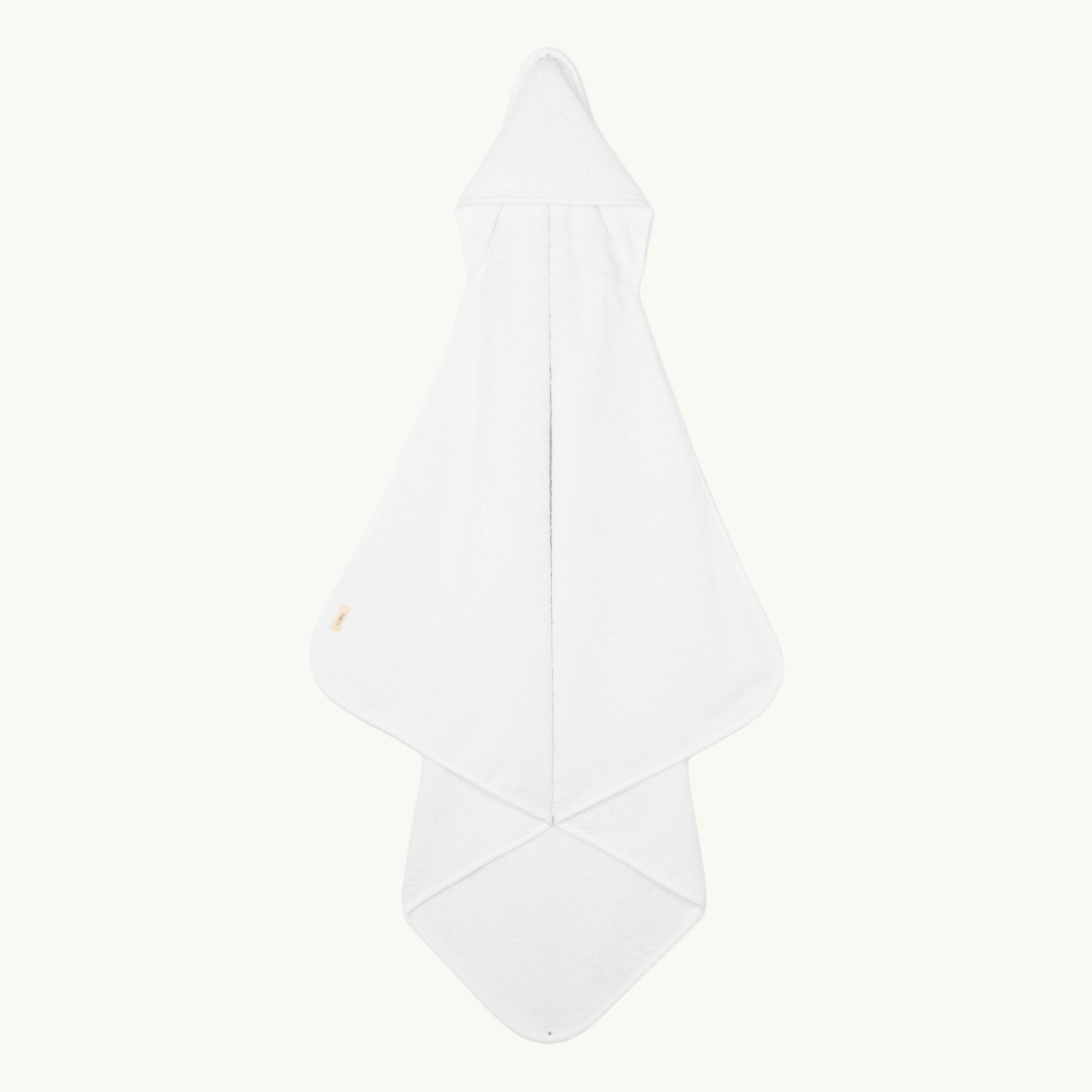 Organic Hooded Towel with Edge Detail White